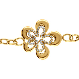 Bracelet en acier dor� fleur avec oxydes blancs - 17+3cm