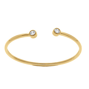 Bracelet en acier dor flexible avec deux oxydes blancs sertis clos