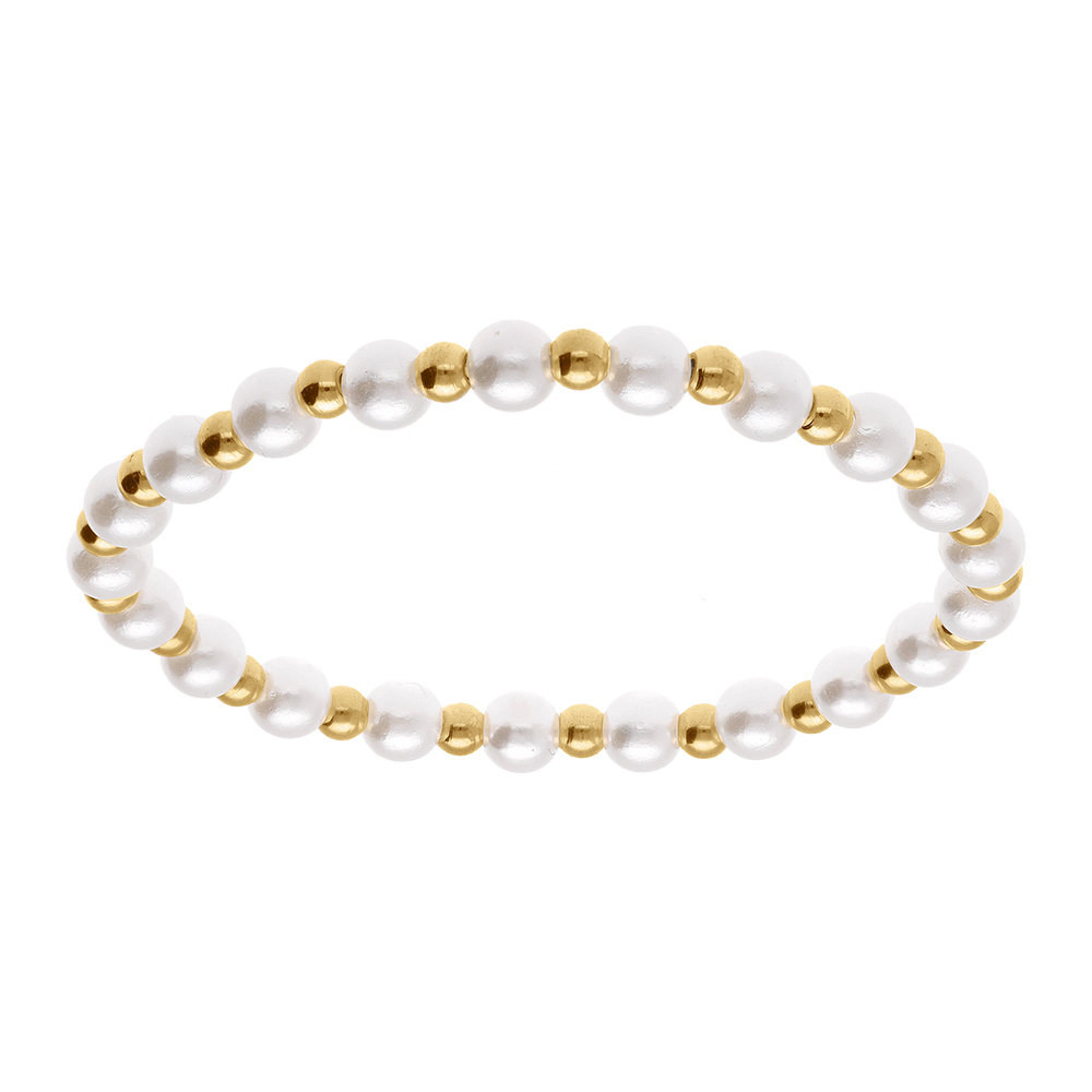 Bracelet en acier dor� jaune extensible perle blanche imitation - Vue 1