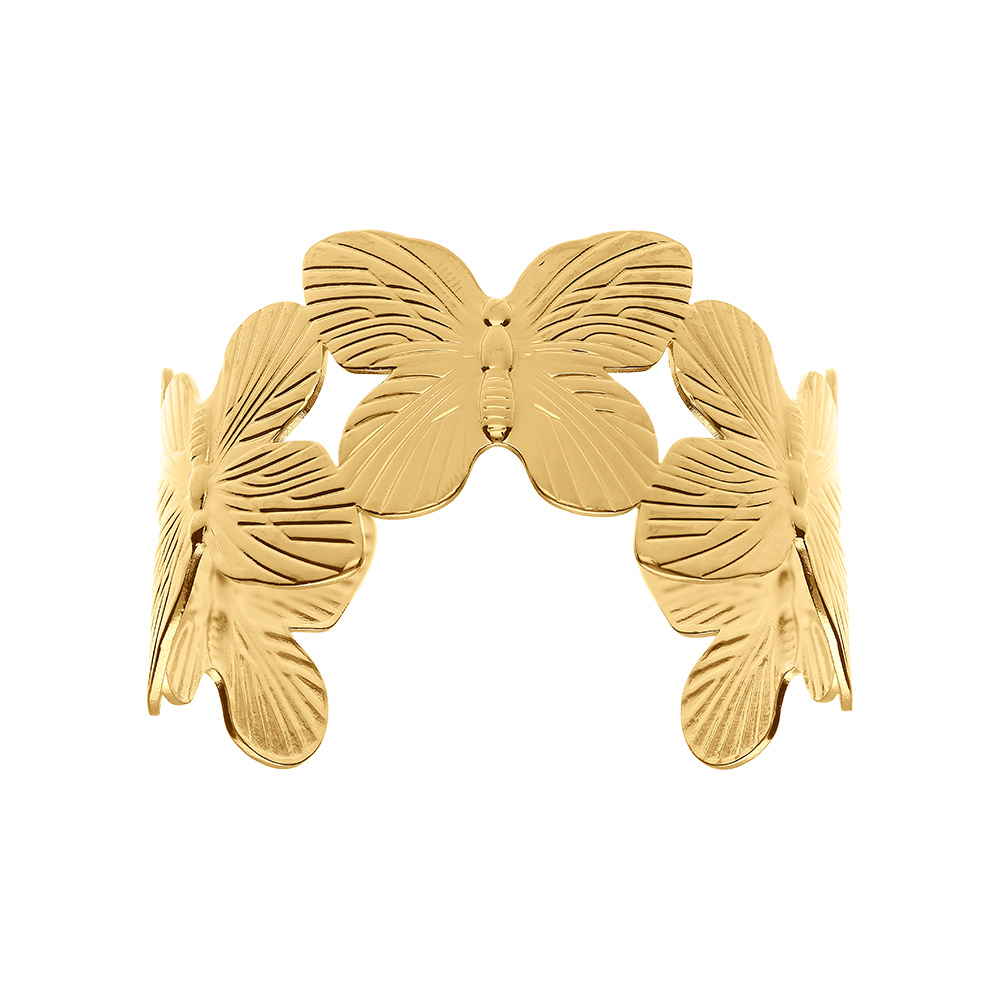 Bracelet en acier dor� jaune rigide papillon - 60mm - Vue 1