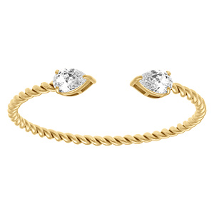 Bracelet en acier dor� jonc ouvert avec deux  oxydes blancs en forme de goutte -  65mm