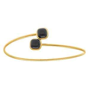 Bracelet en acier dor� jonc ouvert deux carr�s noirs imitation oeil de chat -  62mm