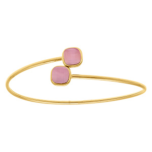 Bracelet en acier dor� jonc ouvert deux carr�s roses imitation oeil de chat -  62mm