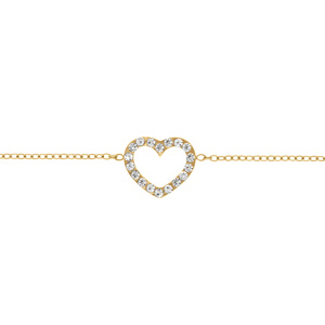 Bracelet en acier doré maille 1x1 avec coeur contour oxydes blancs 16+3cm - Vue 1
