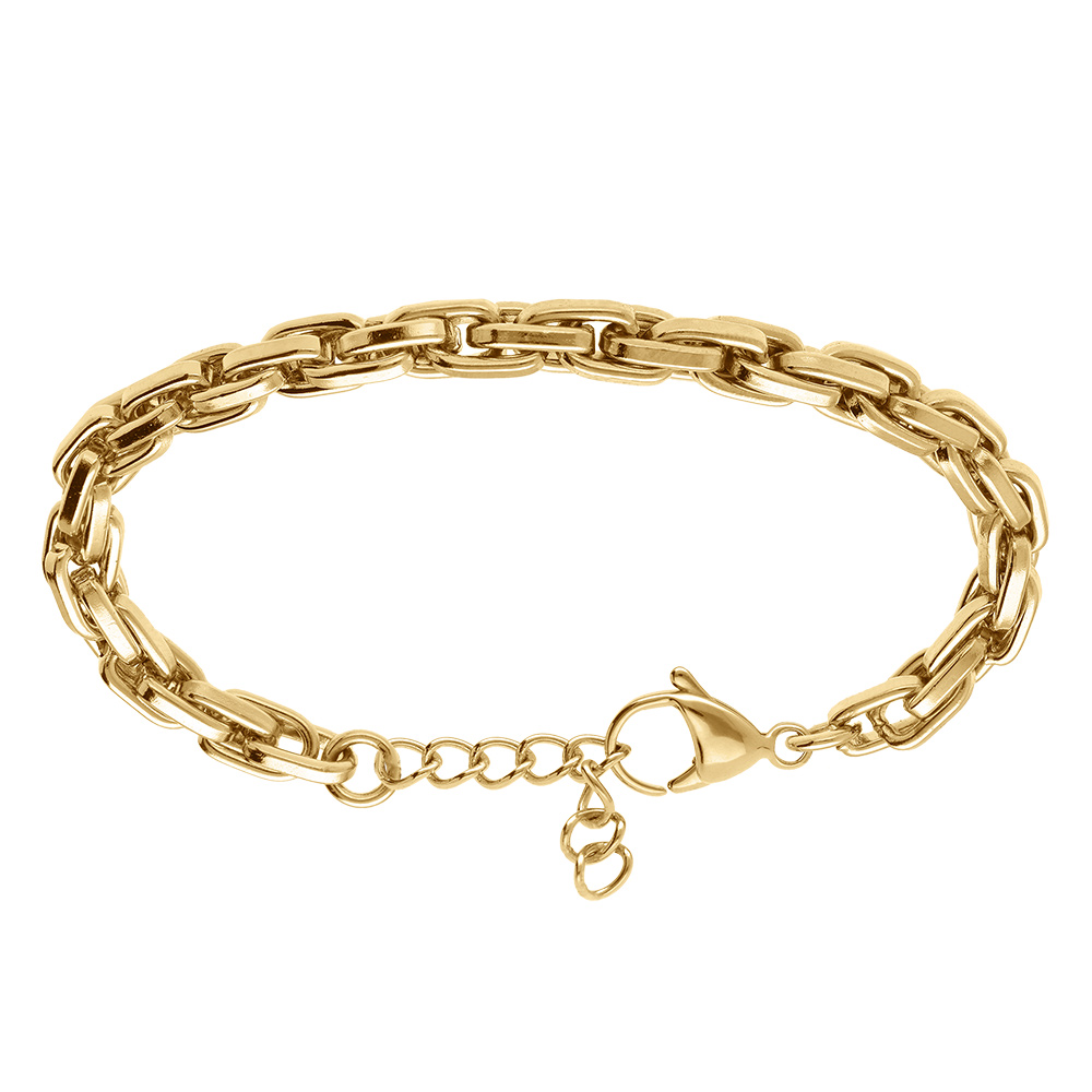 Bracelet en acier dor� maille entrelac�es 5mm - 16+3cm - Vue 1