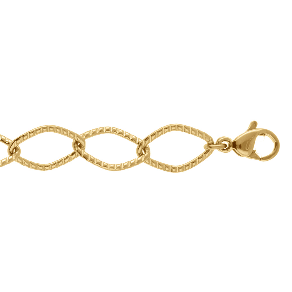 Bracelet en acier dor� maille losange cisel�e -18cm - Vue 1