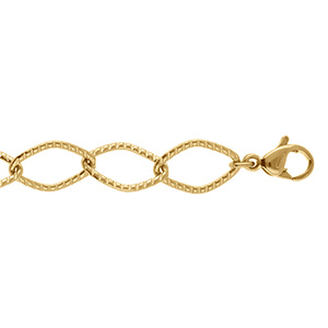 Bracelet en acier dor� maille losange cisel�e -18cm