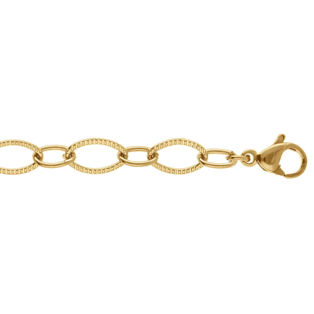 Bracelet en acier dor� maille ovale altern�e cisel�e - 18cm - Vue 1