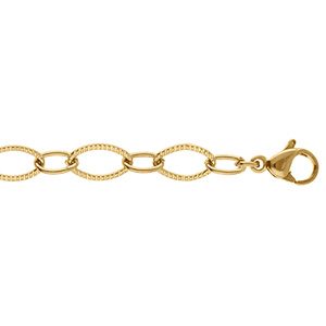 Bracelet en acier dor� maille ovale altern�e cisel�e - 18cm