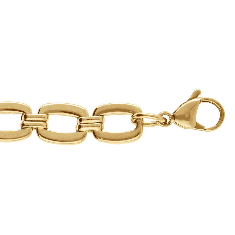 Bracelet en acier dor� maille rectangulaire - 18+3cm - Vue 1