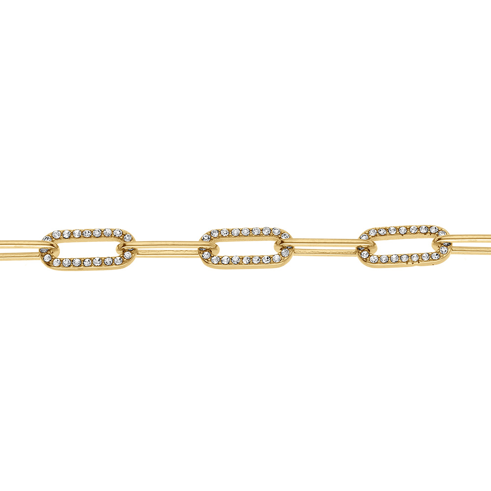 Bracelet en acier dor� maille rectangulaire avec oxydes blancs - 16+5cm - Vue 1
