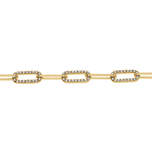 Bracelet en acier dor� maille rectangulaire avec oxydes blancs - 16+5cm