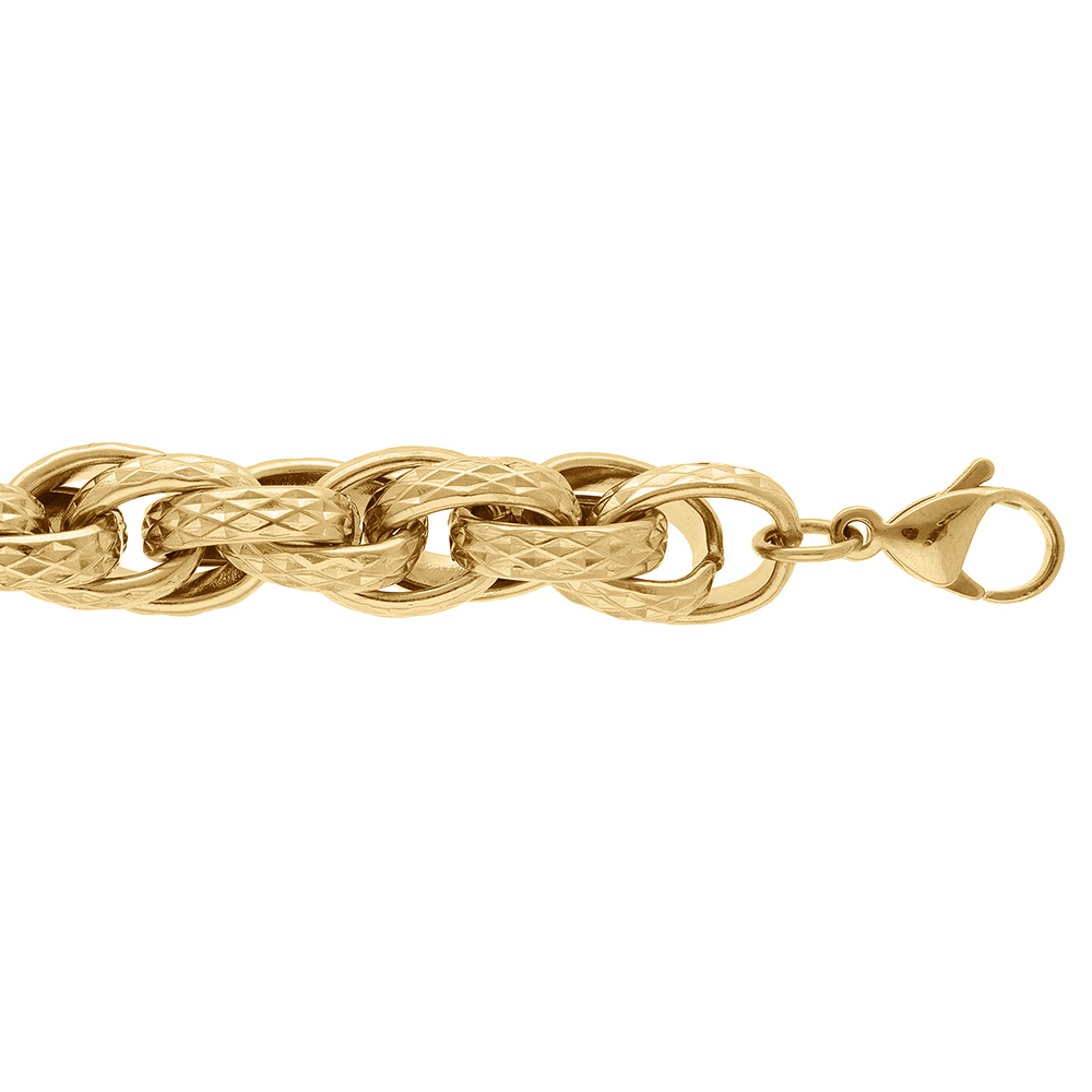 Bracelet en acier dor� mailles entremel�es diamant�es - 17+3cm - Vue 1