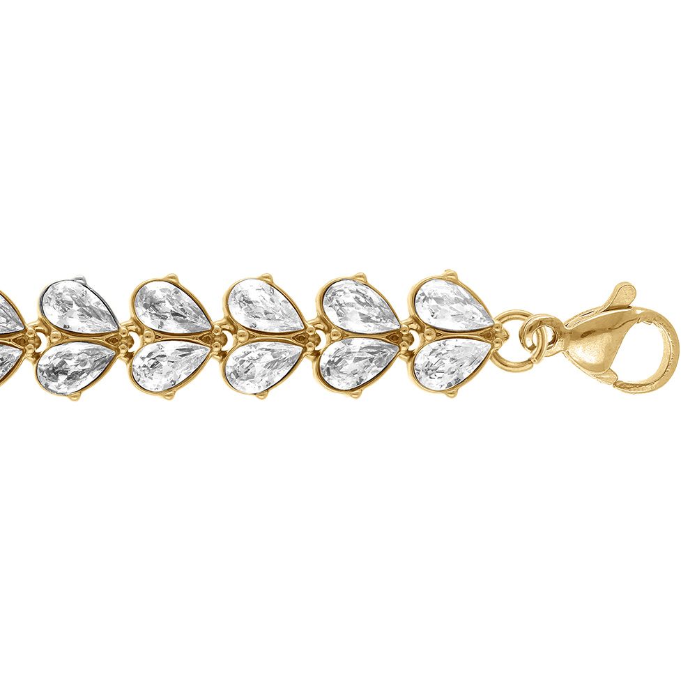 Bracelet en acier dor� multi coeurs par�s d\'oxydes blancs sertis - 16+3cm - Vue 1