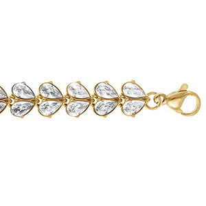 Bracelet en acier dor� multi coeurs par�s d'oxydes blancs sertis - 16+3cm