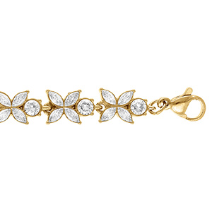 Bracelet en acier dor� multi fleurs orn�es d'oxydes blancs sertis - 16+3cm