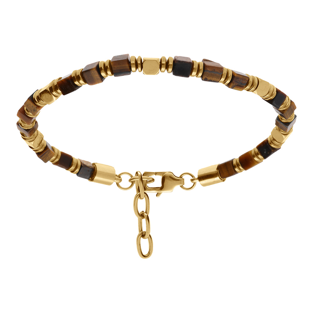Bracelet en acier dor� oeil de tigre - 19+3cm - Vue 1