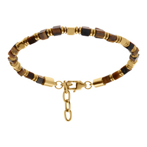 Bracelet en acier doré oeil de tigre et hematite - 19+3cm - Vue 1