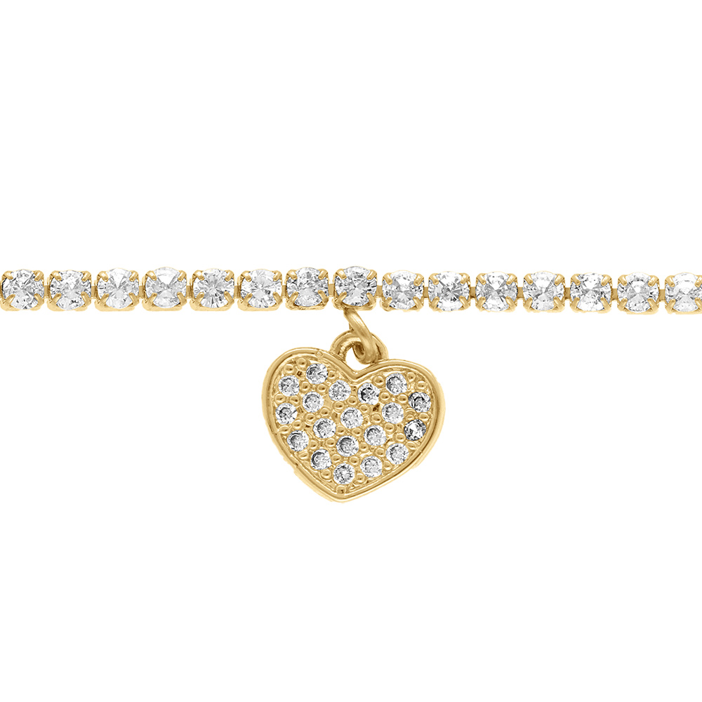 Bracelet en acier dor� oxydes blancs sertis pampille coeur dor� oxydes blancs  - 16+3cm - Vue 1