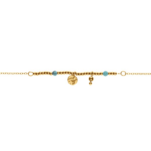 Bracelet en acier doré pampilles pastille lisse et boule et deux boules bleu 16+3cm - Vue 1