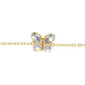 Bracelet en acier dor� papillon d' oxydes blancs - 14+5cm