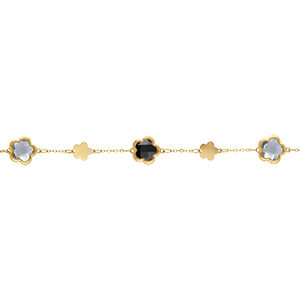 Bracelet en acier dor� pastilles fleur dor�es et oxydes forme fleur noirs et blancs - 16+3cm