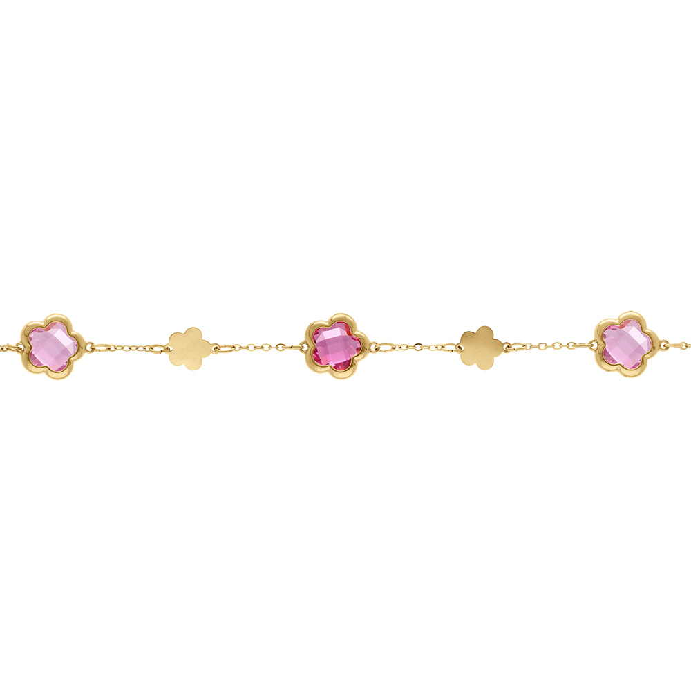 Bracelet en acier dor� pastilles fleur dor�es et oxydes forme fleur rose clair - 16+3cm - Vue 1