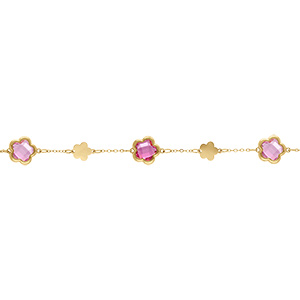 Bracelet en acier dor� pastilles fleur dor�es et oxydes forme fleur rose clair - 16+3cm