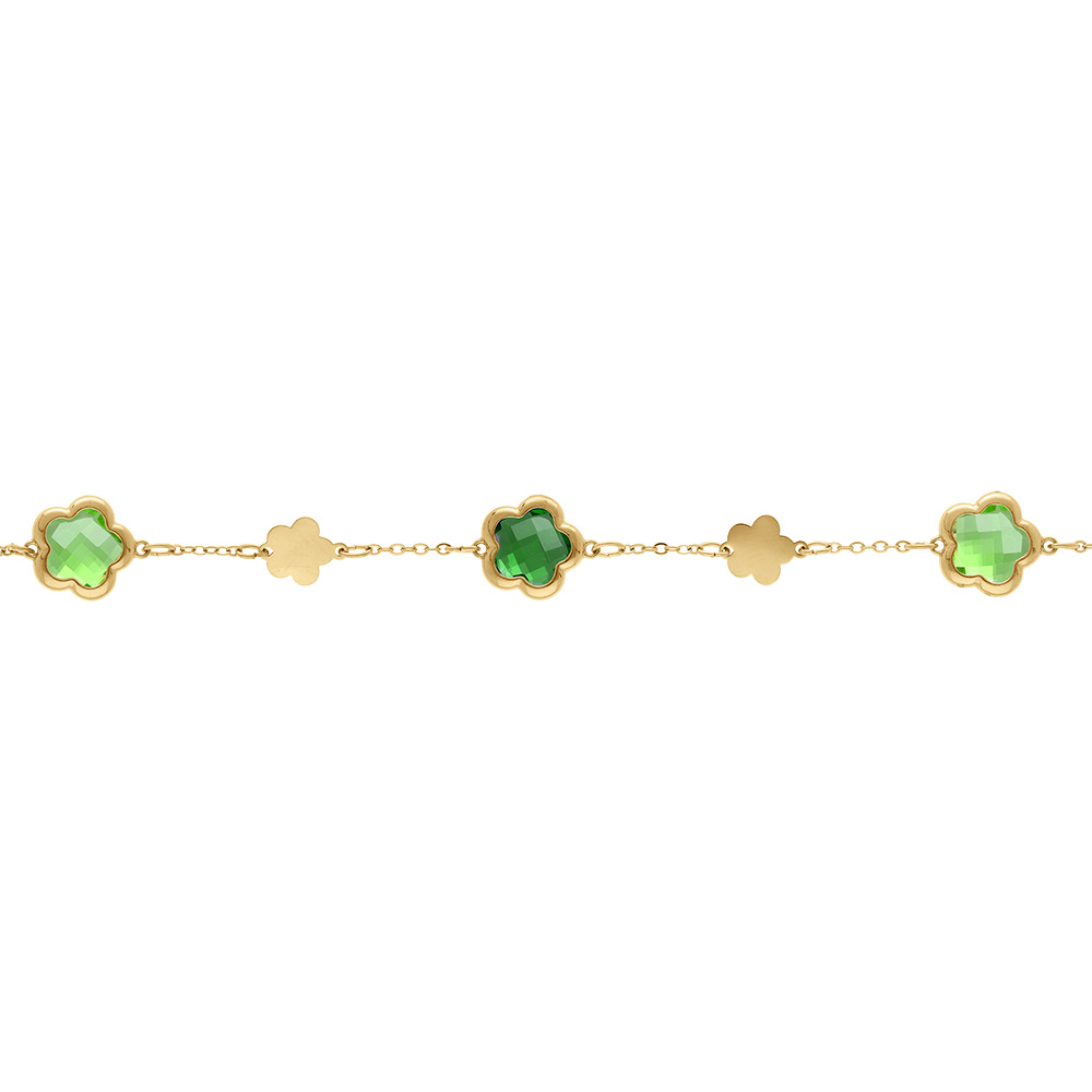 Bracelet en acier dor� pastilles fleur dor�es et oxydes forme fleur vert clair - 16+3cm - Vue 1