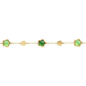 Bracelet en acier dor� pastilles fleur dor�es et oxydes forme fleur vert clair - 16+3cm