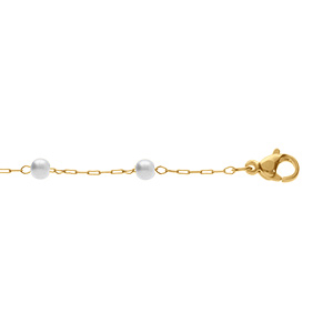 Bracelet en acier doré perle blanche imitation 16+3cm - Vue 1