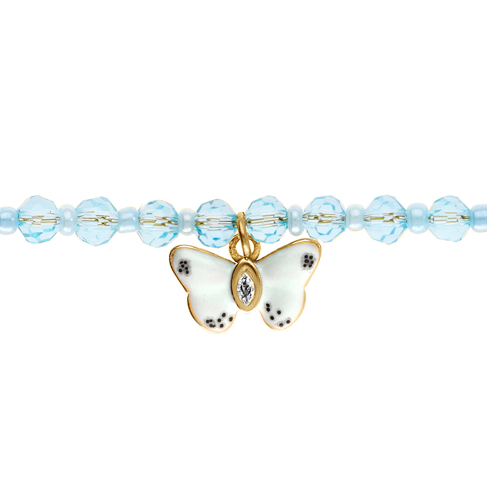 Bracelet en acier dor� perle bleu ciel avec pampille papillon - 16.5+5cm - Vue 1