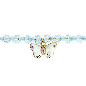 Bracelet en acier dor� perle bleu ciel avec pampille papillon - 16.5+5cm