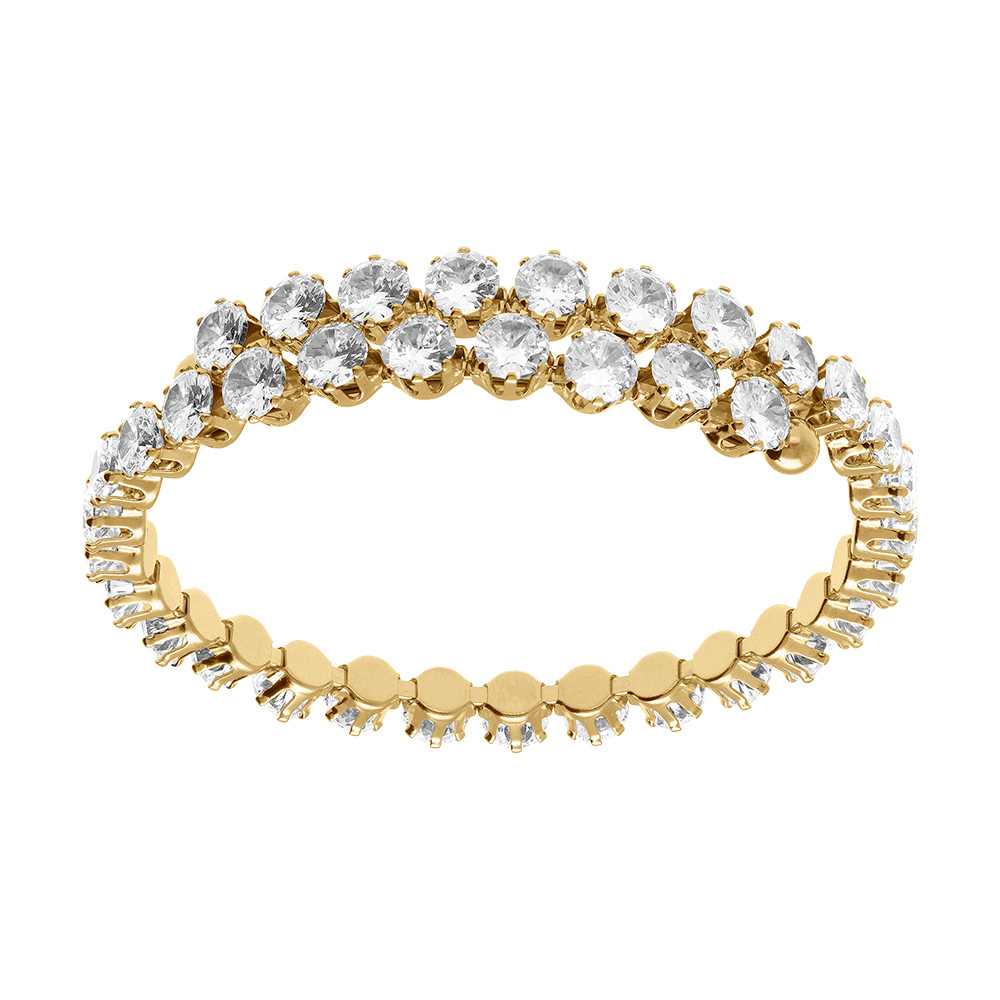 Bracelet en acier dor� rail d\' oxydes blancs sertis - 52mm - Vue 1