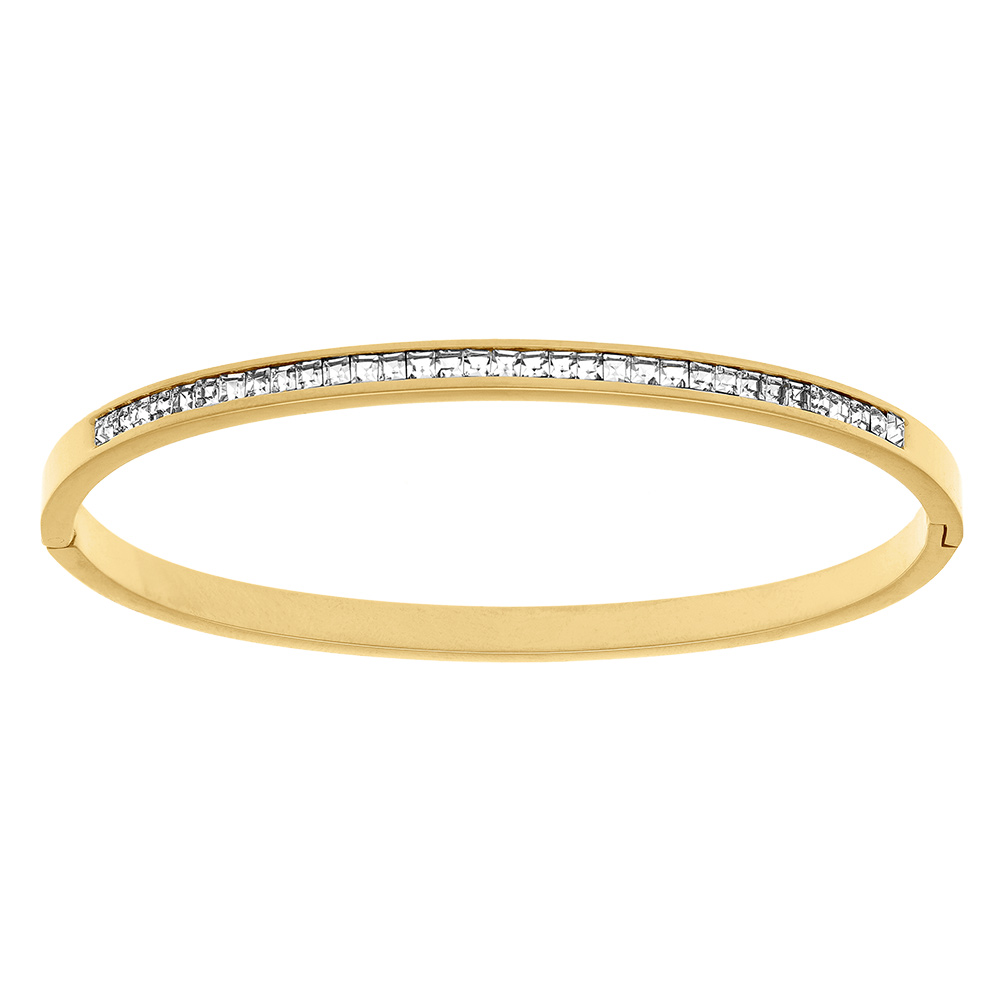 Bracelet en acier dore rigide articul� avec oxydes blancs - Vue 1