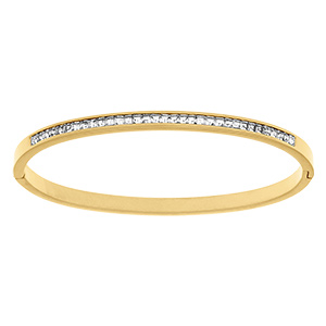 Bracelet en acier dore rigide articul� avec oxydes blancs