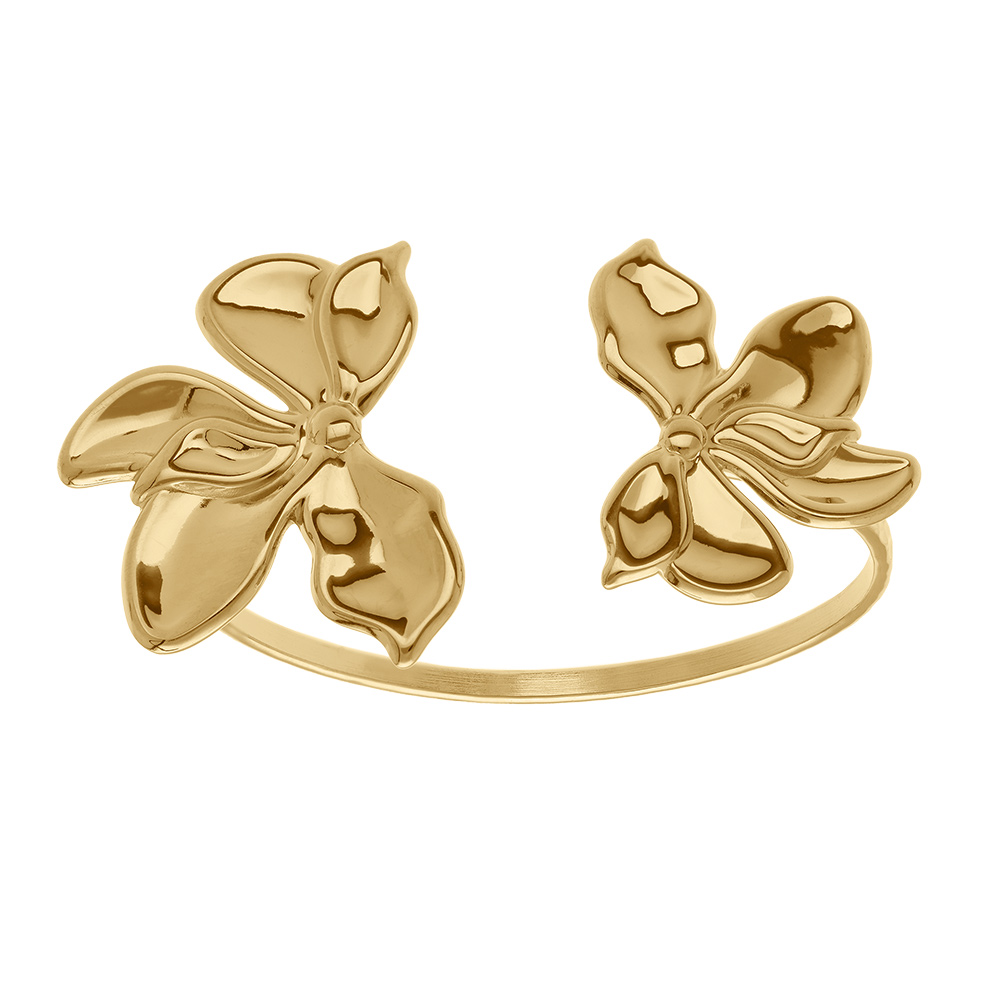 Bracelet en acier dor� rigide double fleur - 40x26mm - Vue 1