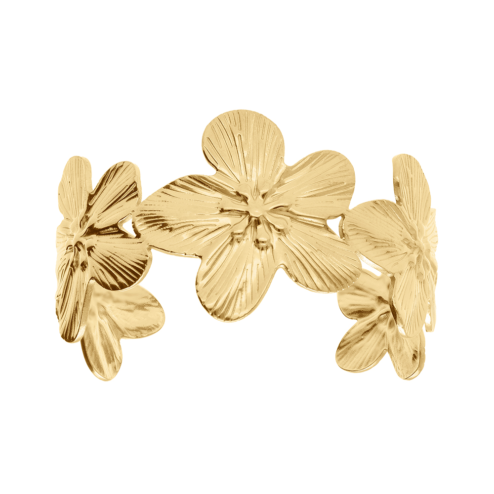Bracelet en acier dor rigide fleur 60mm x 50mm - Vue 1