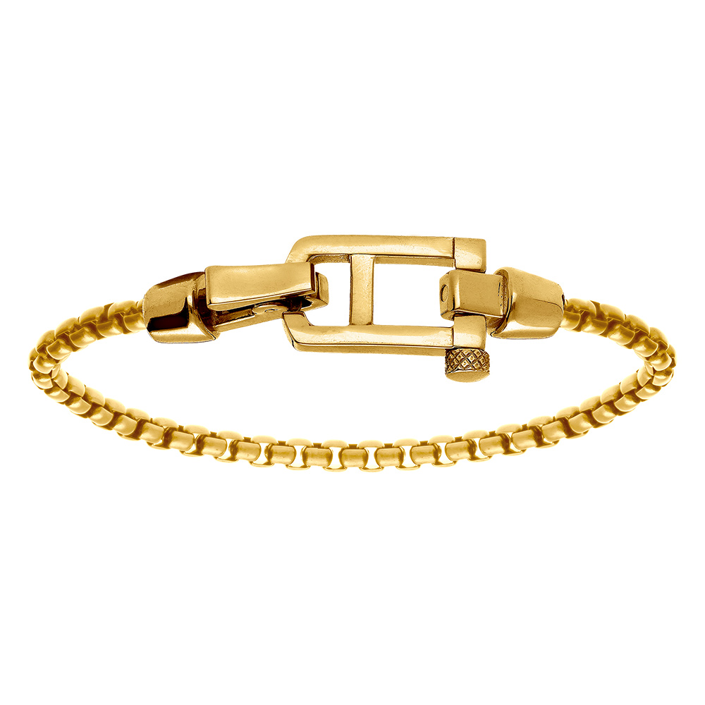 Bracelet en acier dor� satin� maille jaseron fermoir brillant dor� - 21cm - Vue 1