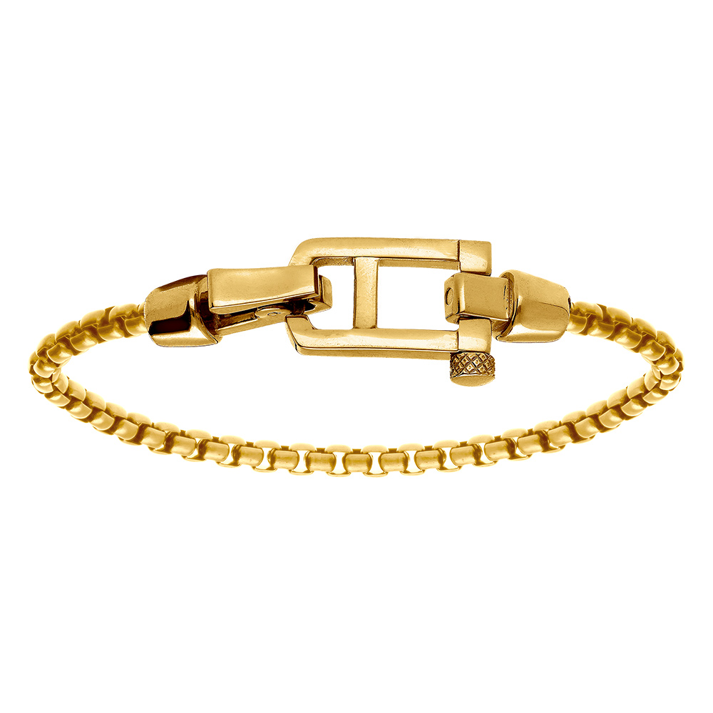 Bracelet en acier dor� satin� maille jaseron fermoir dor� brillant - 19.5cm - Vue 1