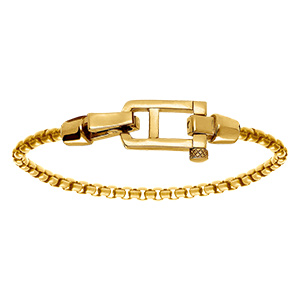 Bracelet en acier dor� satin� maille jaseron fermoir dor� brillant - 19.5cm