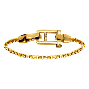 Bracelet en acier dor� satin� maille jaseron fermoir dor� brillant et oxydes blancs sertis - 21cm