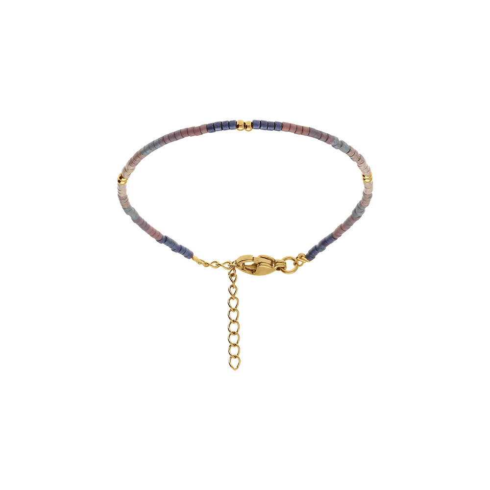 Bracelet en acier dor� verre nacr� ton bleu 16+3cm - Vue 1