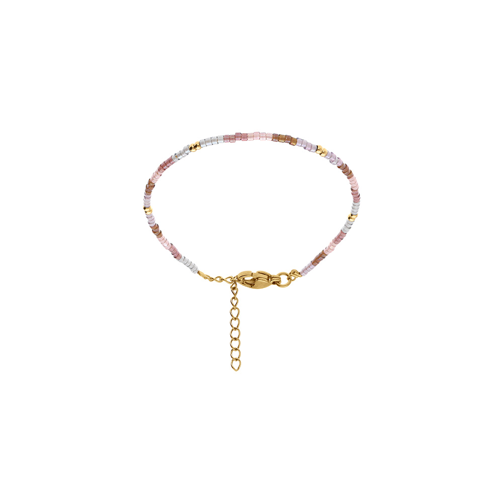 Bracelet en acier dor� verre nacr� ton rose 16+3cm - Vue 1