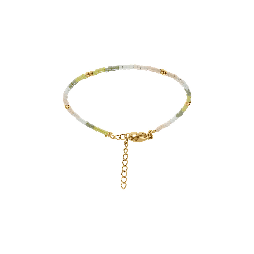 Bracelet en acier dor verre nacr ton vert 16+3cm - Vue 1