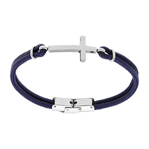 Bracelet en acier double cordon bleu croix - 25mm 21cm r�glable
