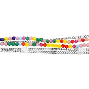 Bracelet en acier double rang de pierres multi couleurs et chanes 17+2cm - Vue 1
