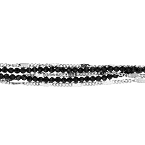 Bracelet en acier double rang de pierres noires et chanes 17+2cm - Vue 1