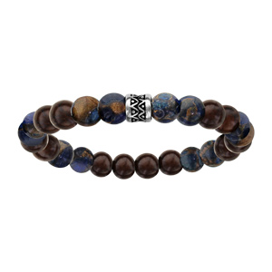 Bracelet en acier lastique perles bois et pierres marbres motif patin - Vue 1