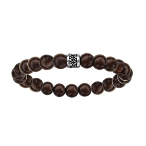 Bracelet en acier lastique perles en bois marron motif patin - Vue 1